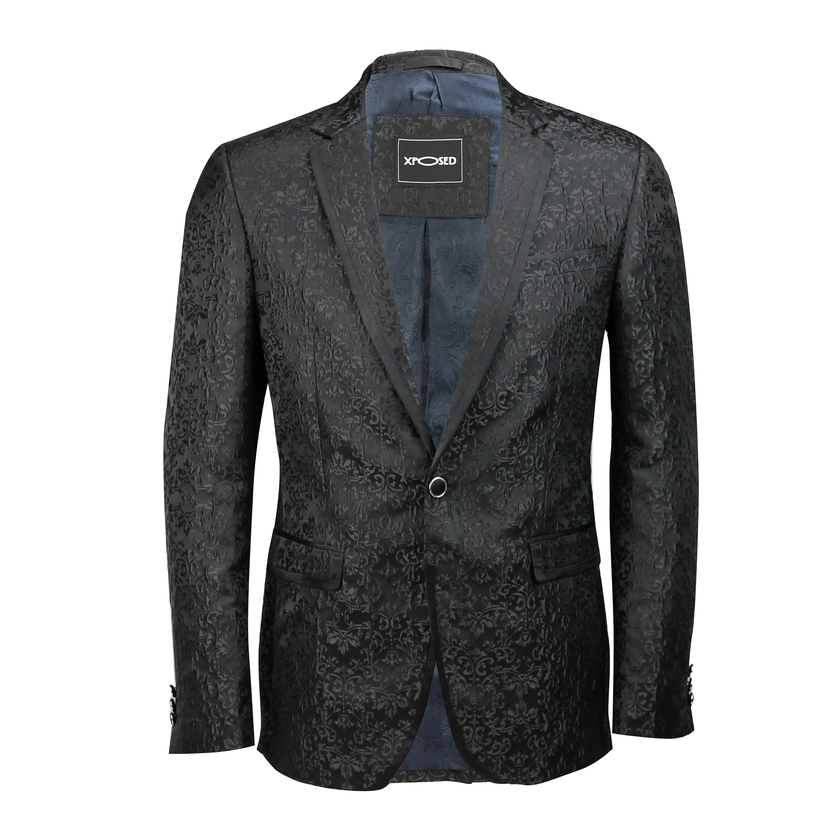 Xposed Mens Blue Paisley Print Italian Designer Suit Jacket Fitted Blazer 