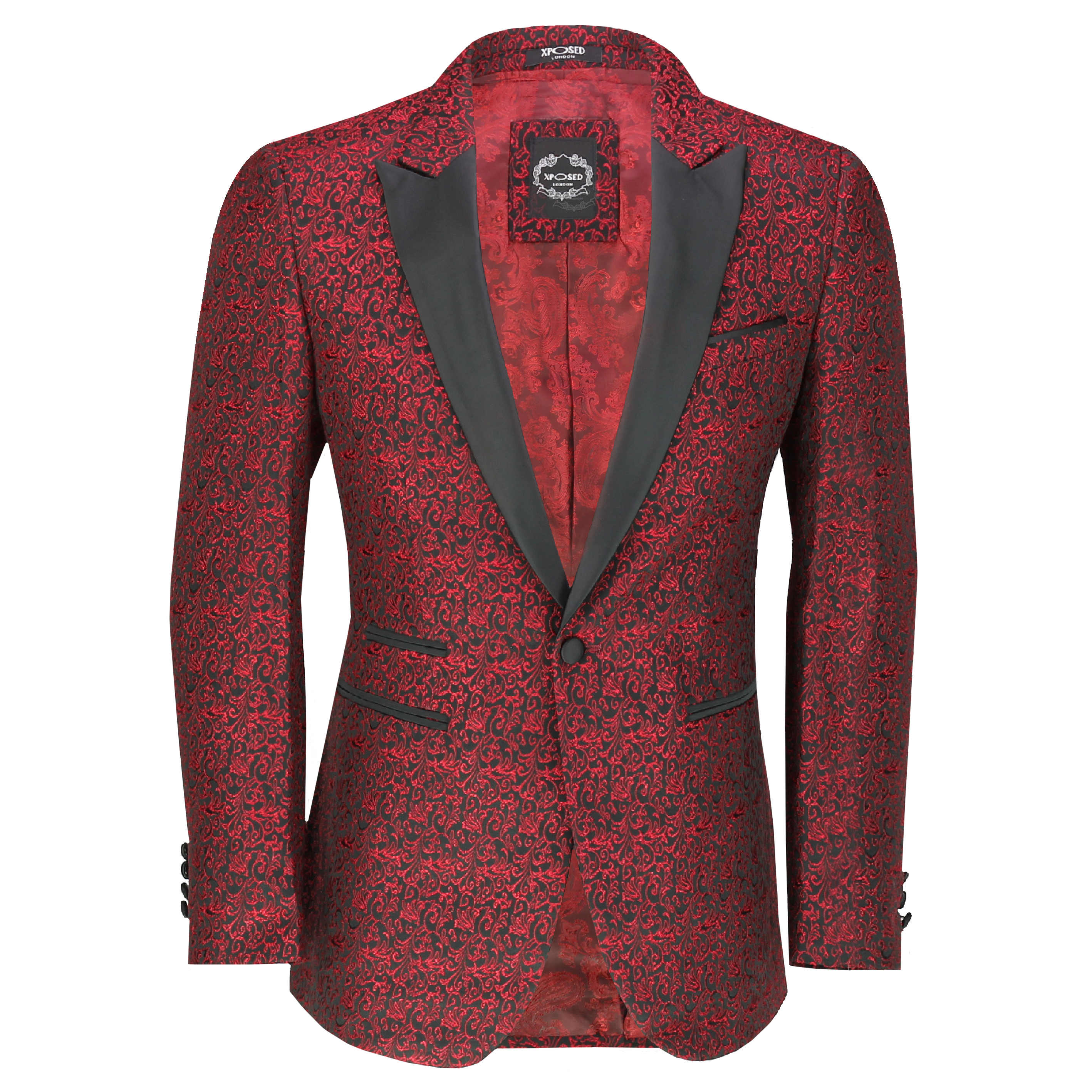 Men’s Floral Jacquard Print Tuxedo Jacket Smart Tailored Fit Blazer ...