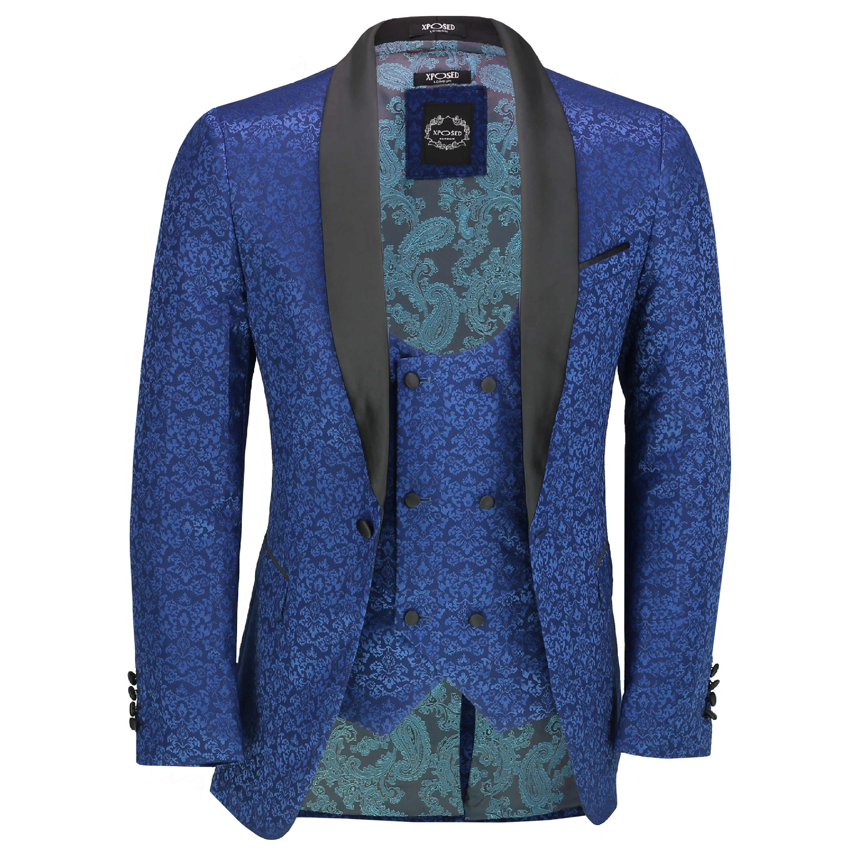 Mens Classic Jacquard Tuxedo Jacket Tailored Fit Paisley Blazer with Waistcoat 