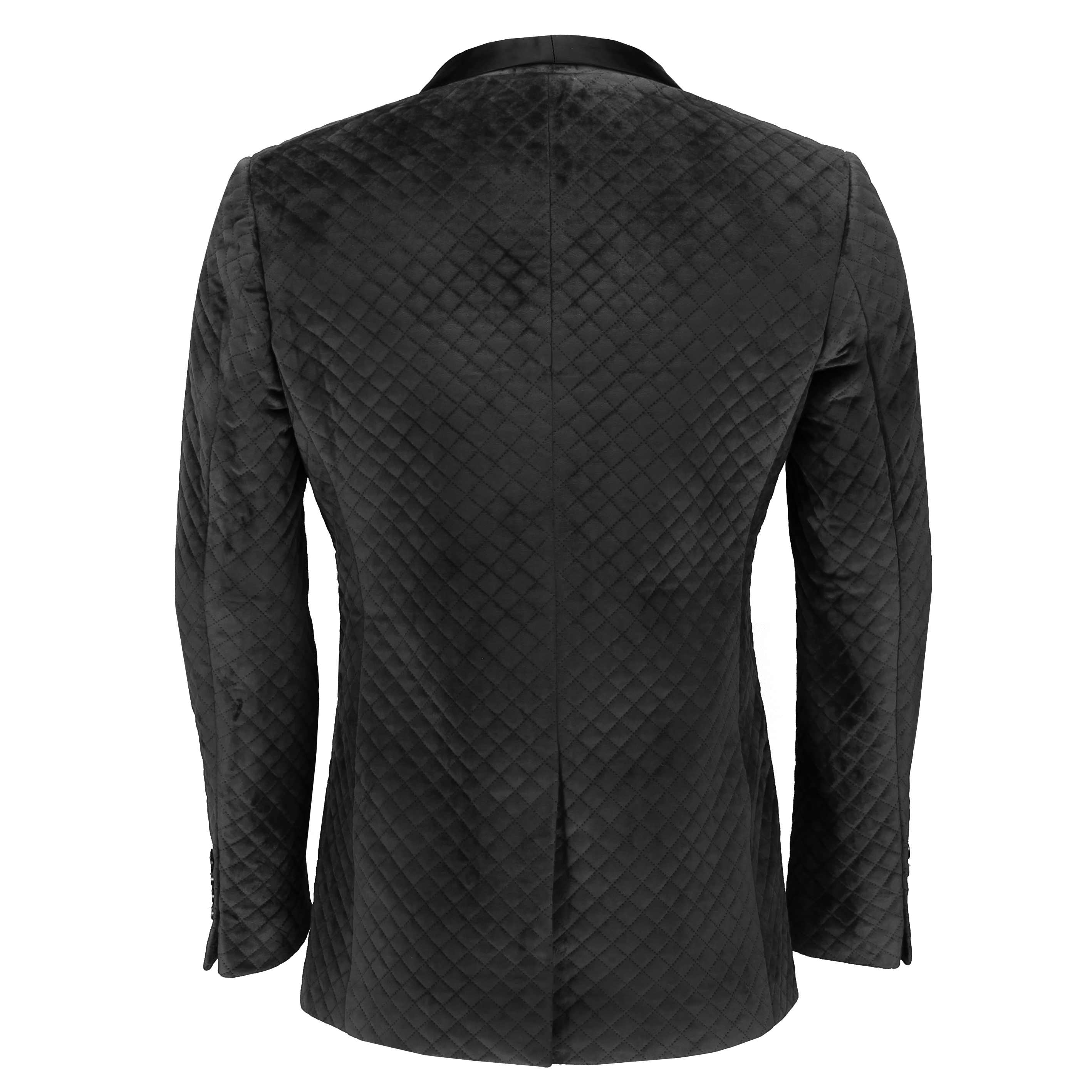Men's Quilted Velvet Tuxedo Jacket Double Breasted Tailored Fit Dinner ...