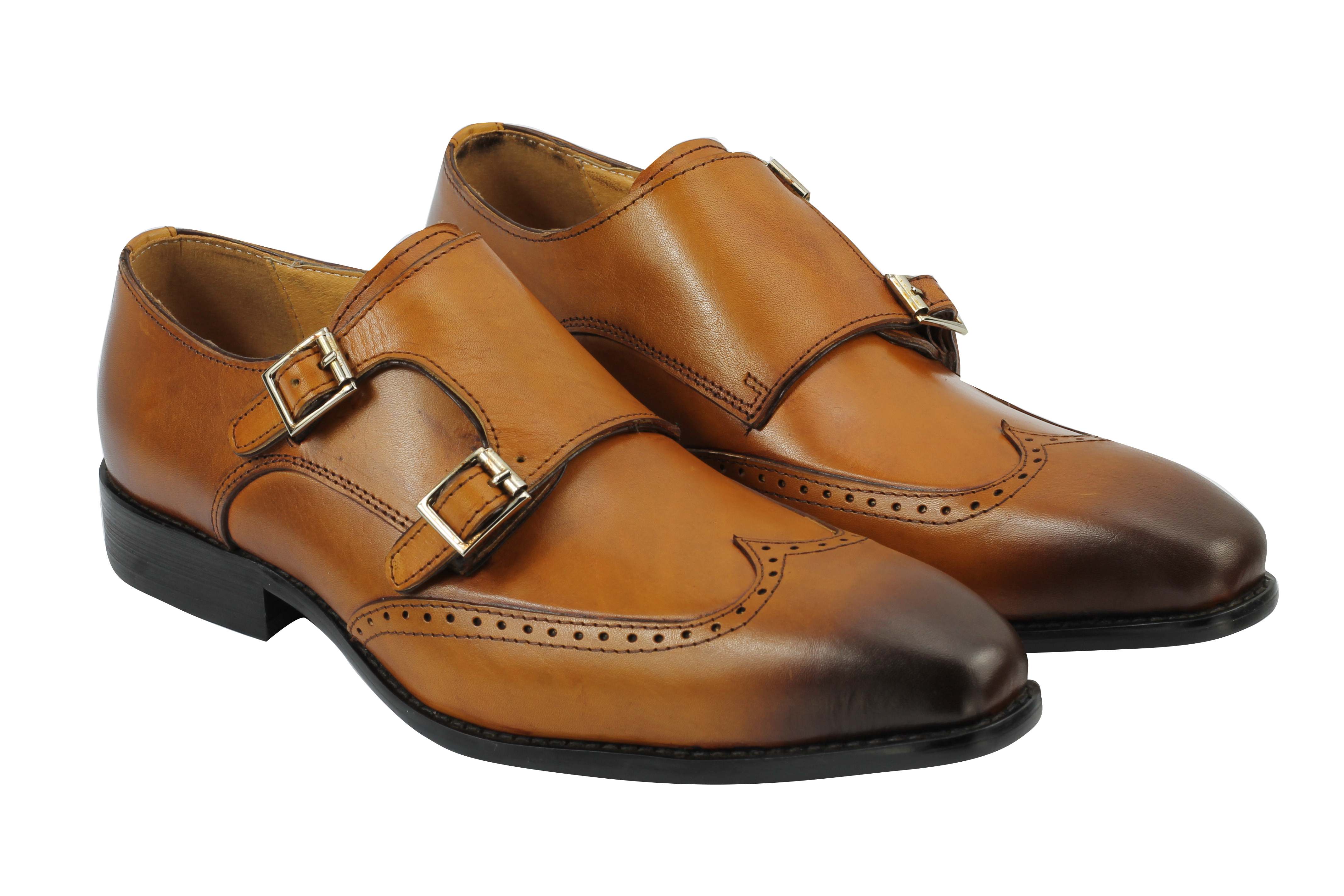 Mens New Brown Leather Lined Twin Buckle Monk Shoes Size 6 7 8 9 10 11 12