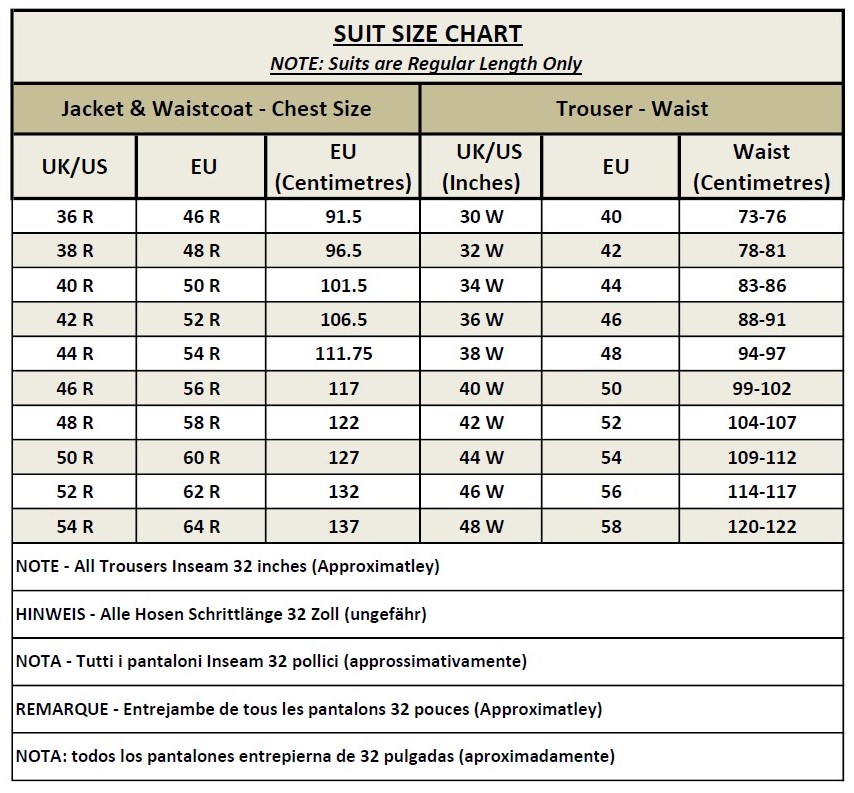 Suit Sizing Guide – XPOSED