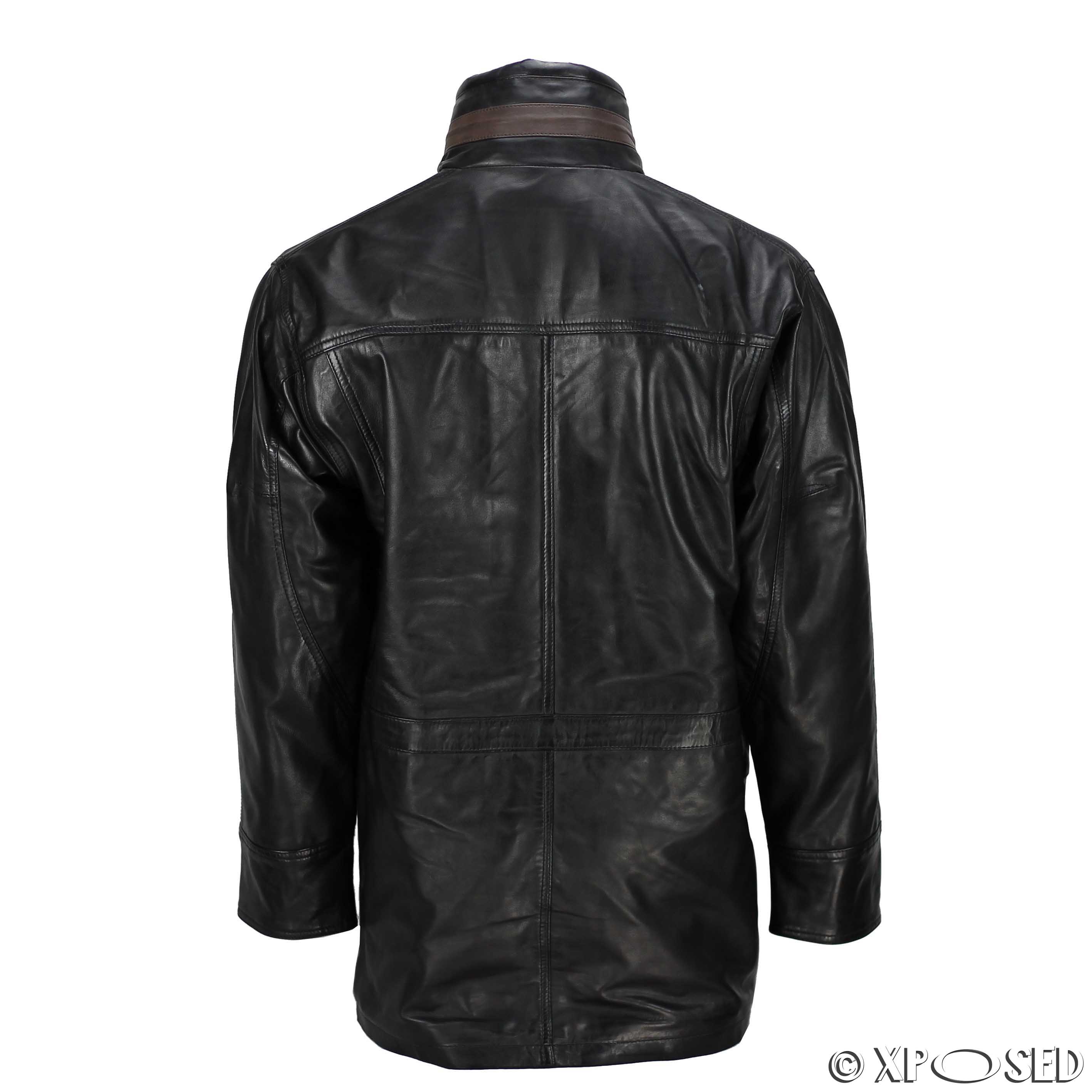 Men’s Black Real Soft Leather Safari Parka Vintage Jacket 3/4 Trench ...