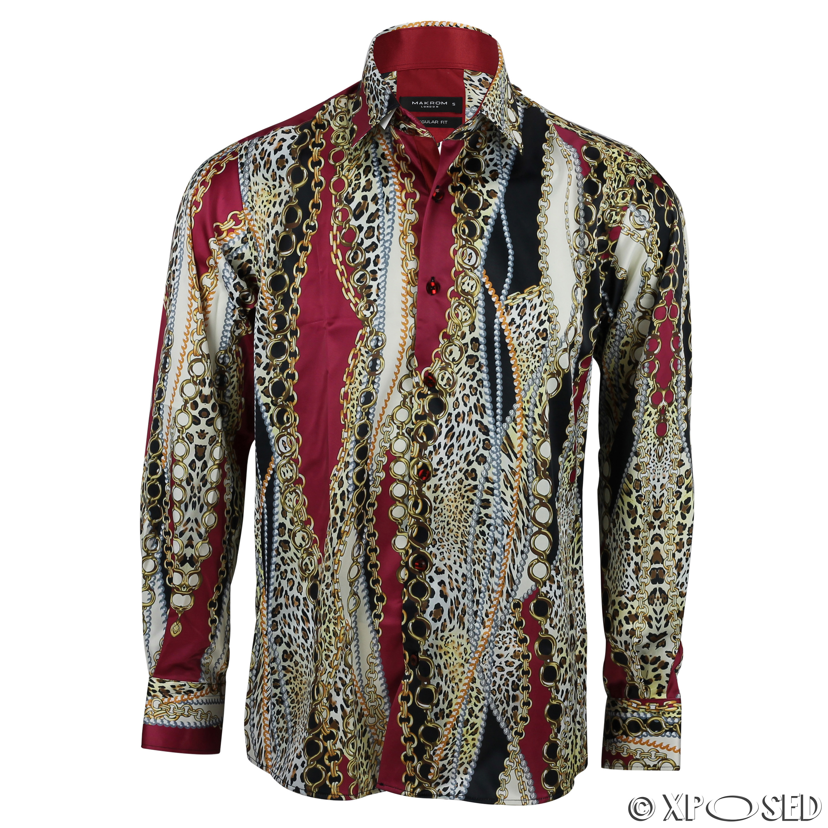 Mens Chain Print Silk Feel Smart Casual Designer Style Button Shirt ...