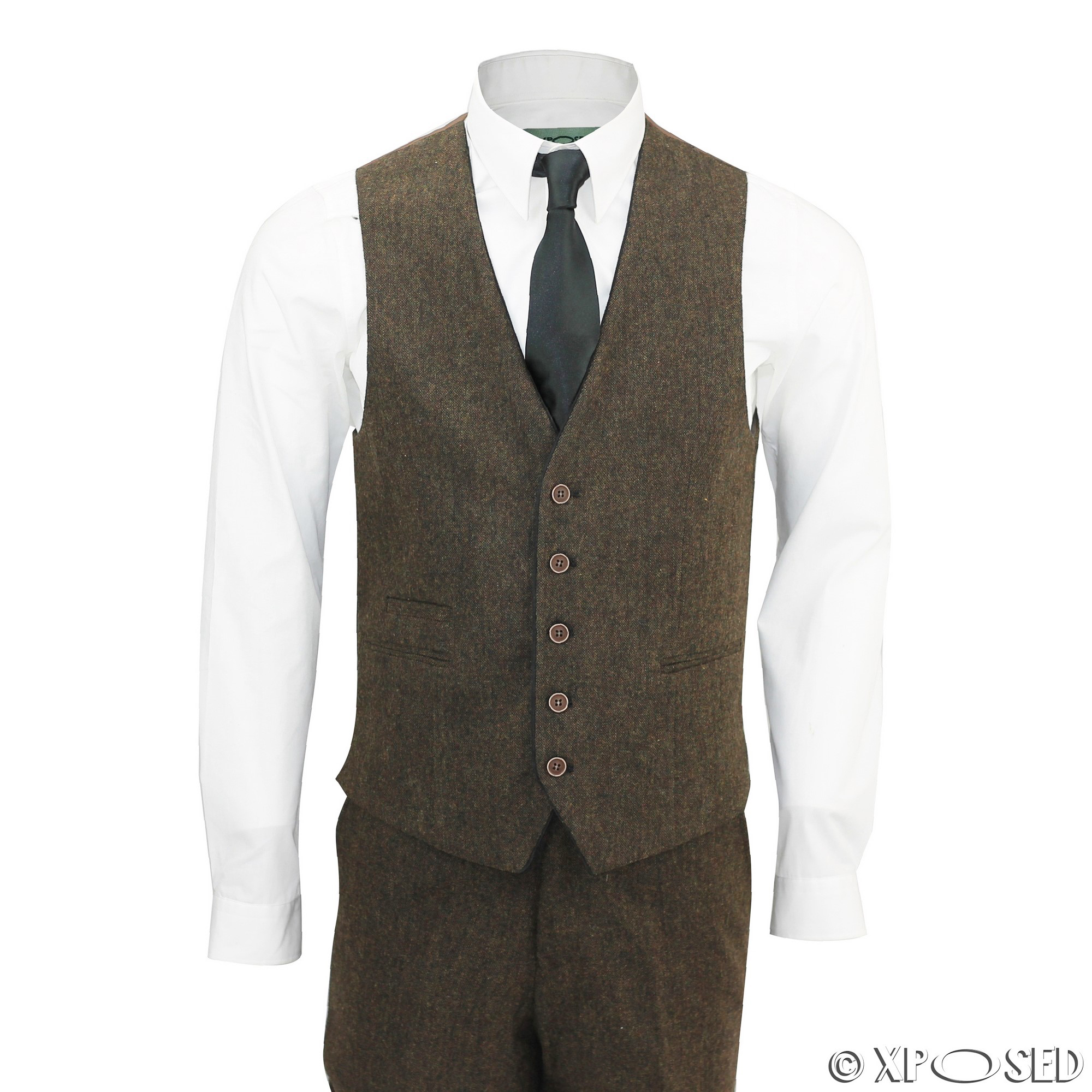 Mens 3 Piece Suit Wool Vintage Herringbone Tweed Retro Tailored Fit ...